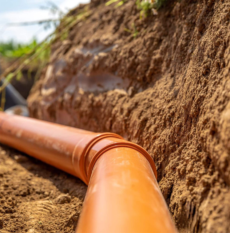 Conduit d'égout dans une tranchée