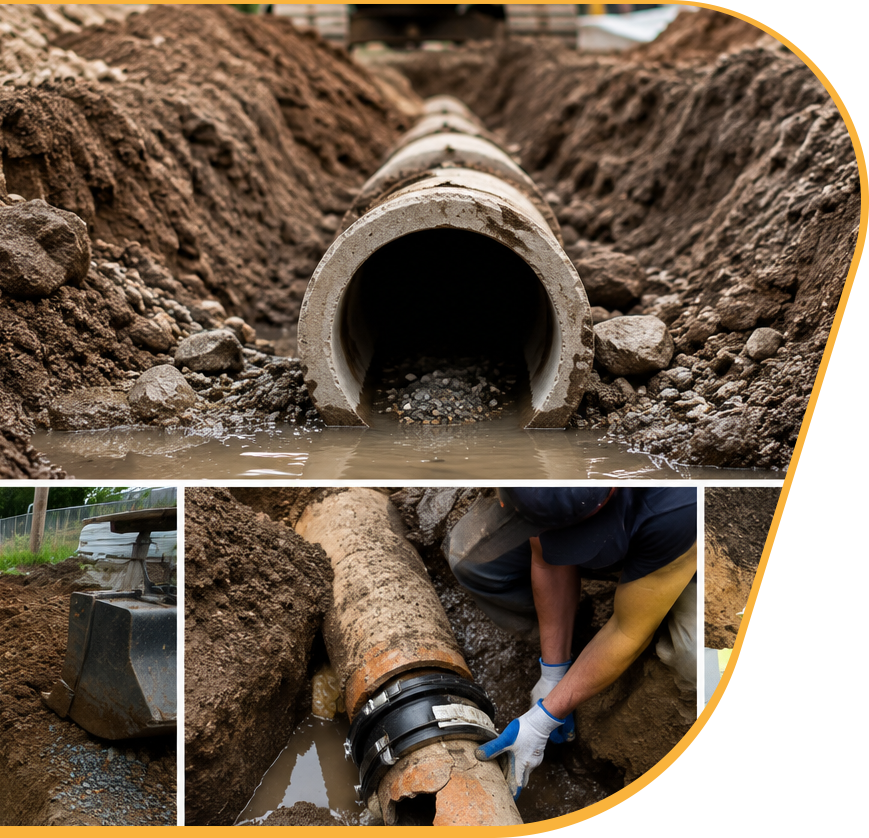 Installation et réparation de conduites d’égout par excavation et remplacement de canalisations souterraines