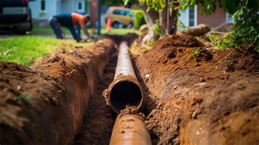 Installation de conduite d’égout résidentielle dans une tranchée